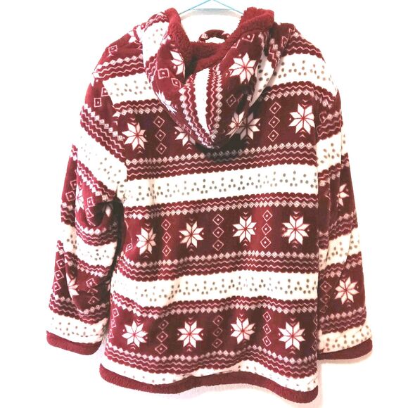 Trail Crest Fleece Hoodie M Nordic Snowflake Fair Isle Red White Sherpa Lined... - Picture 8 of 12